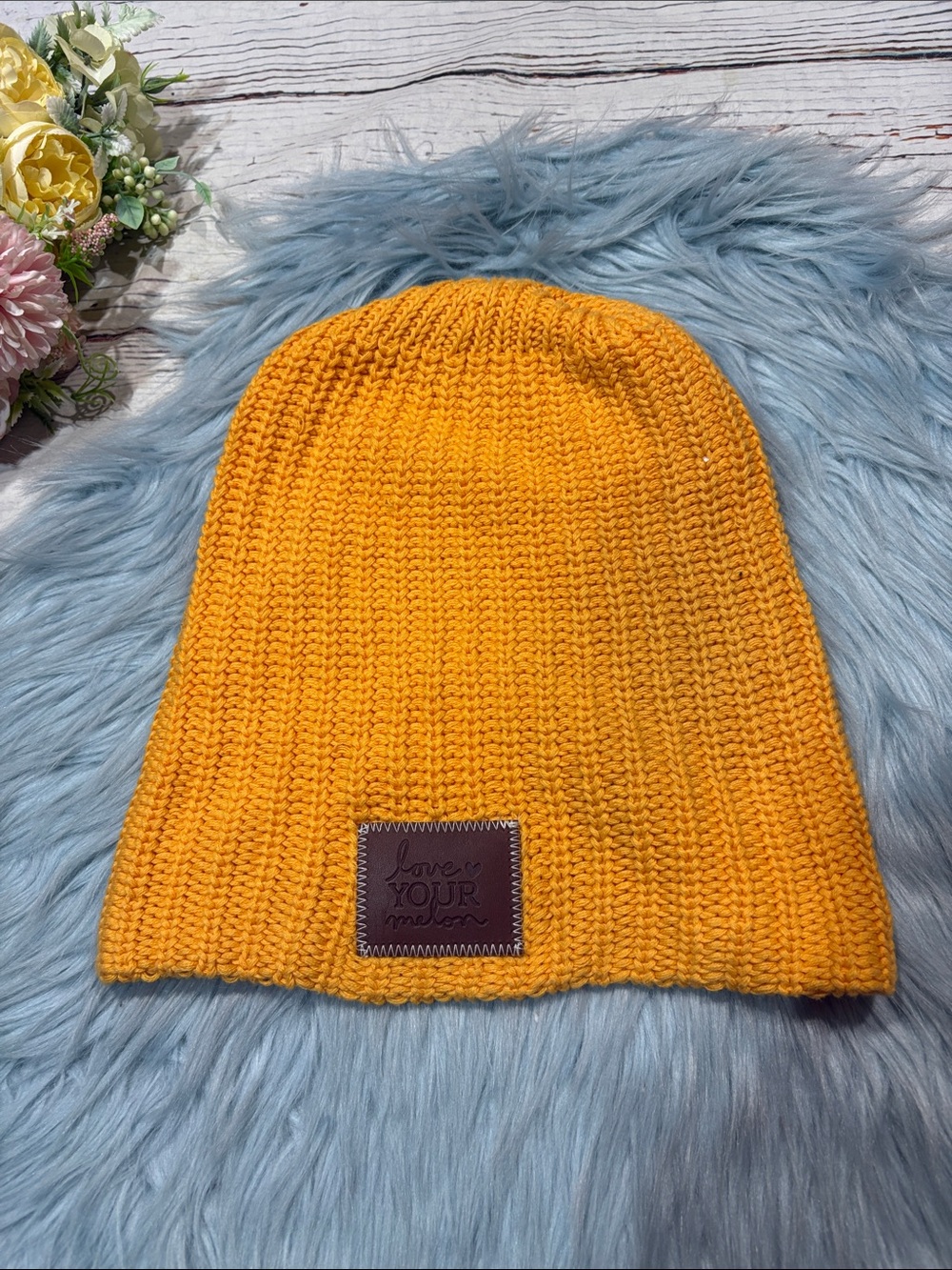 Love Your Melon Orange Yellow Knit Beanie Hat